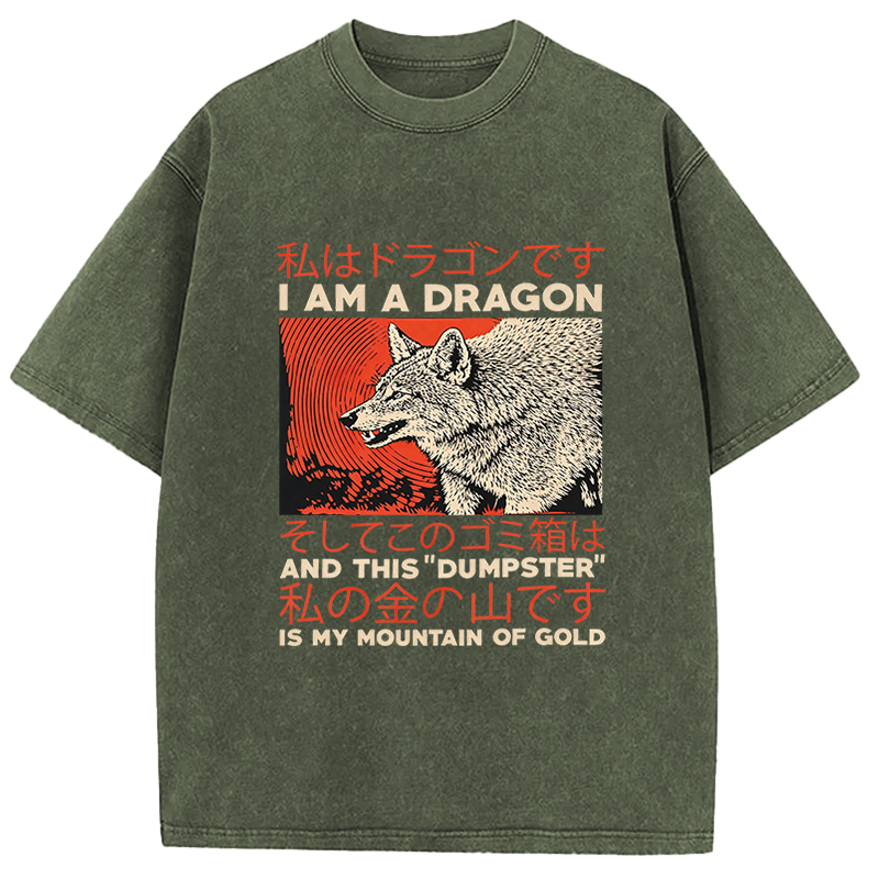 Tokyocanvas I Am A Dragon Coyote Raccoon Trash Graphic Washed T-Shirt