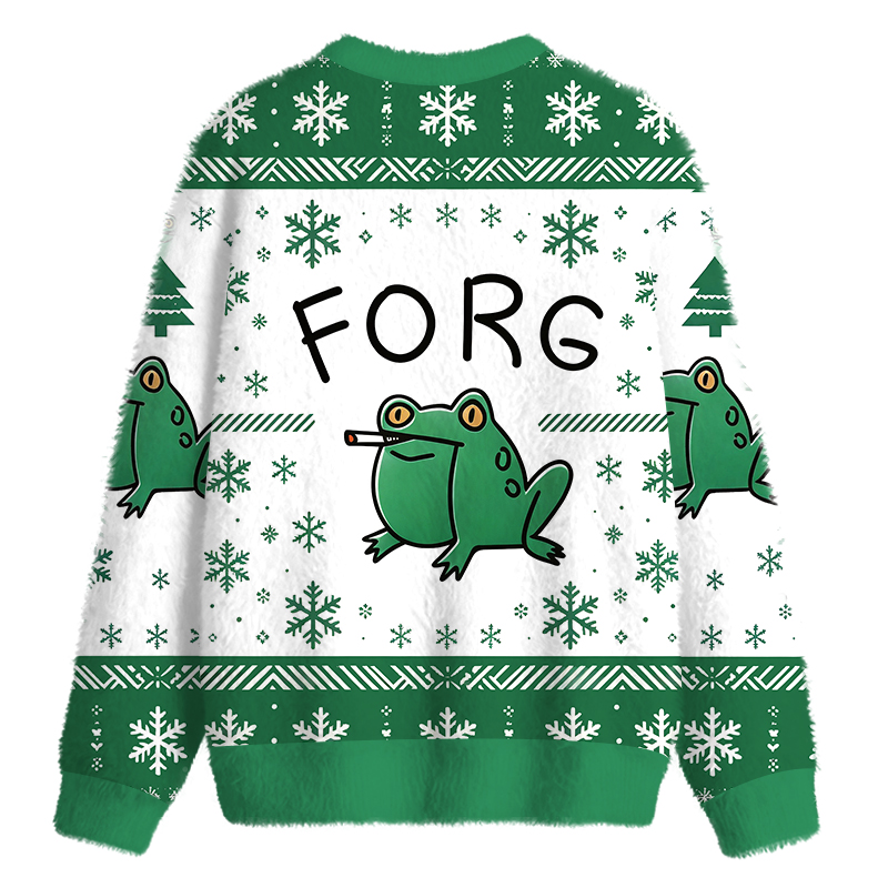Tokyocanvas Smoking Frog Fuzzy Christmas Ugly Sweatshirt
