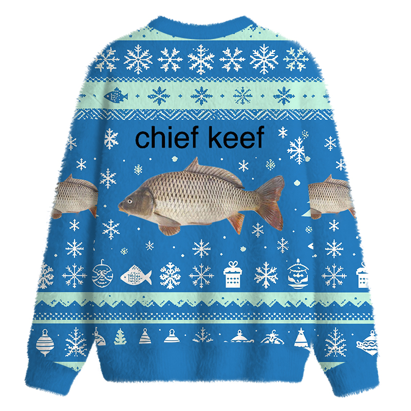 Tokyocanvas Chief Keef Fish Fuzzy Christmas Ugly Sweatshirt