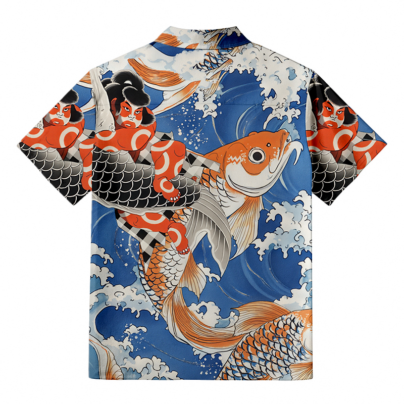 Tokyocanvas Sumo Wrestler Holding A Koi Aloha Button-up Shirt