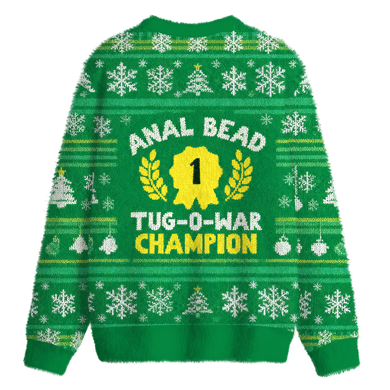 Tokyocanvas Bead Tug O War Champion Funny Green Fuzzy Christmas Ugly Sweatshirt