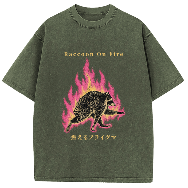 Tokyocanvas Raccoon On Fire Washed T-Shirt