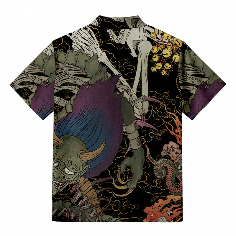 Tokyocanvas Japanese Yokai And Skeletons Aloha Button-up Shirt
