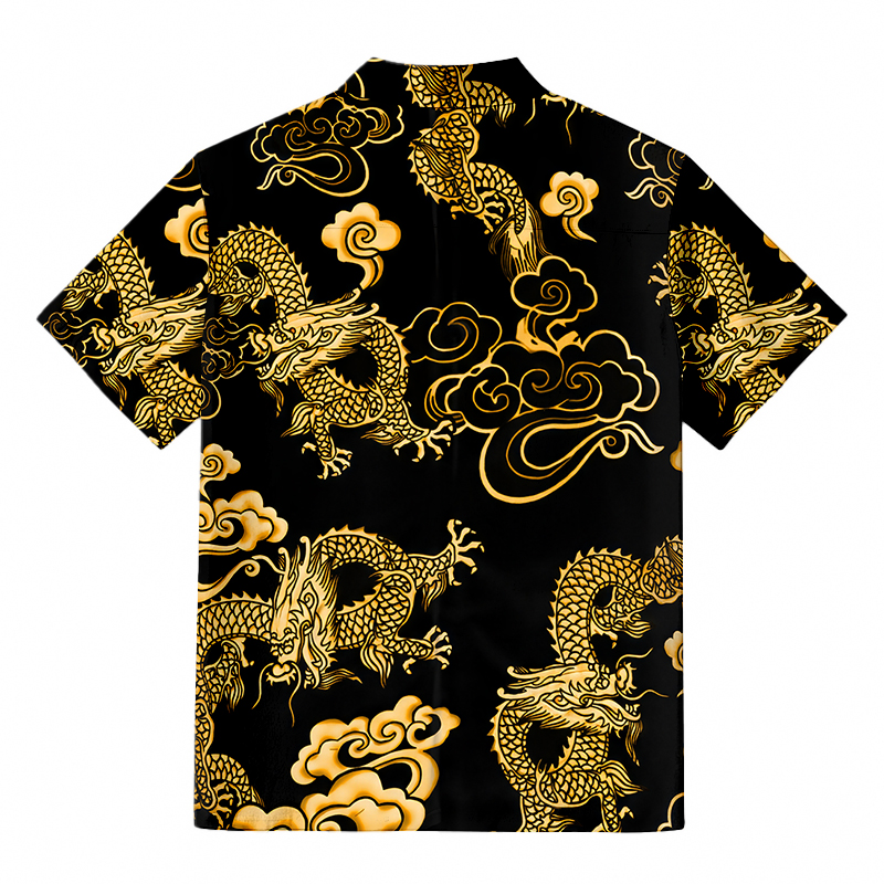 Tokyocanvas Black Gold Oriental Dragon Button-up Shirt