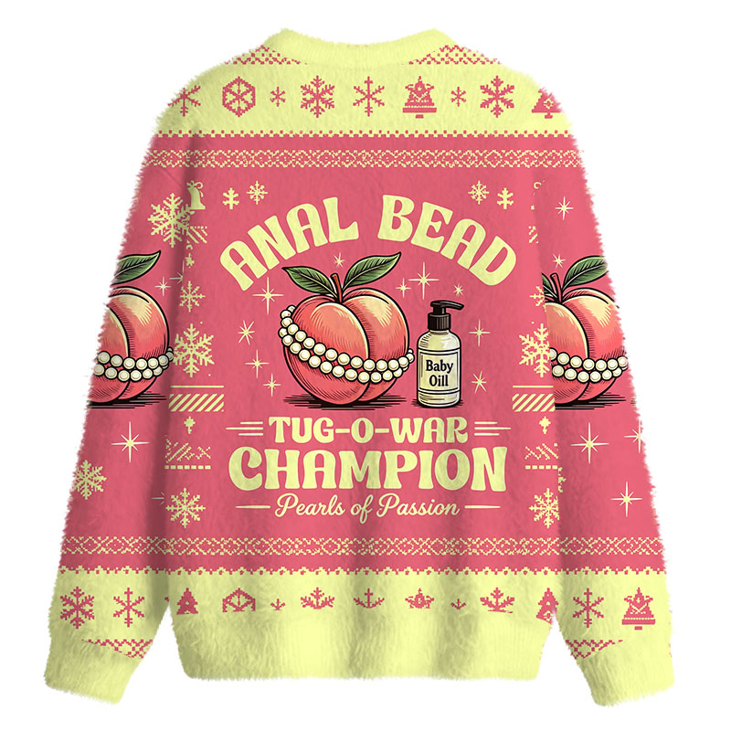 Tokyocanvas Anal Bead Tug-of-War Champion Fuzzy Christmas Ugly Sweatshirt