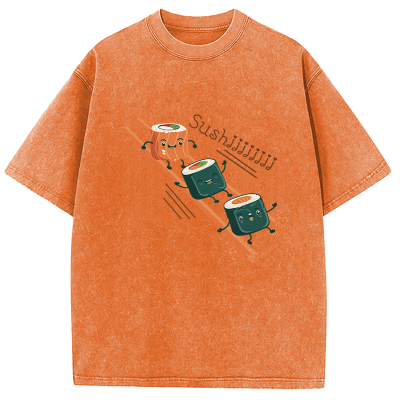 Tokyocanvas Funny Happy Cute Sushi Washed T-Shirt