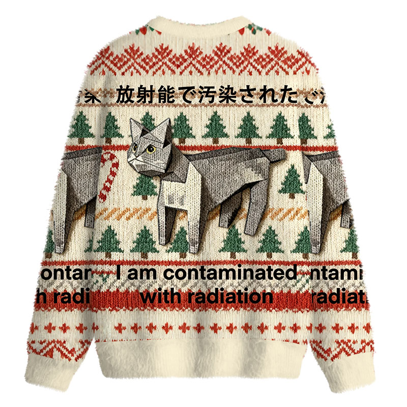 Tokyocanvas Cat Contaminated By Radiation Fuzzy Christmas Ugly Sweatshirt