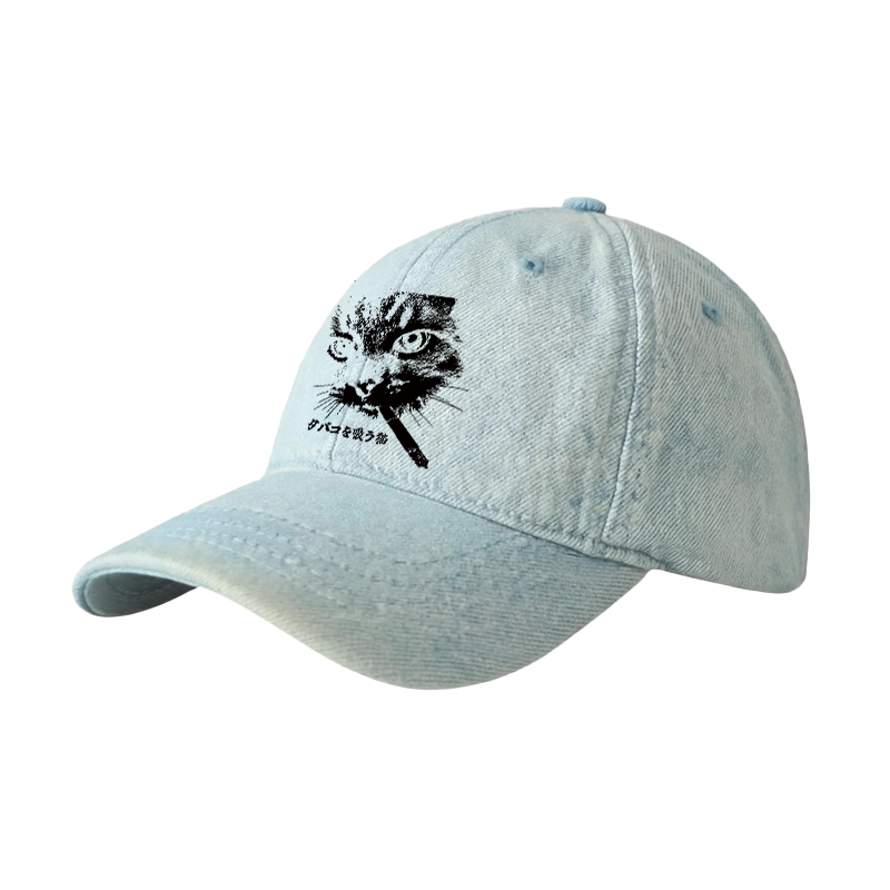 Tokyocanvas Retro Cat Smoking Denim Cap