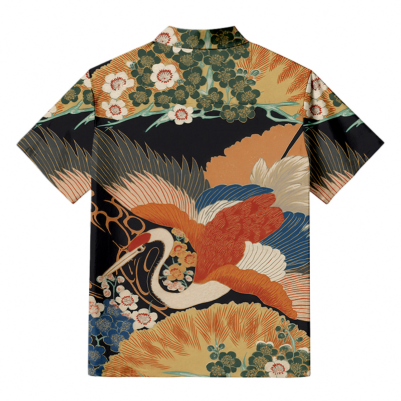 Tokyocanvas Japanese Colorful Crane Button-up Shirt