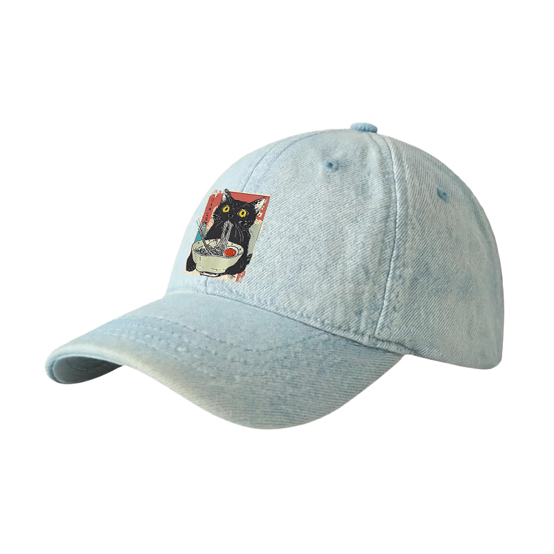 Tokyocanvas Cute Cat Eating Ramen Denim Cap