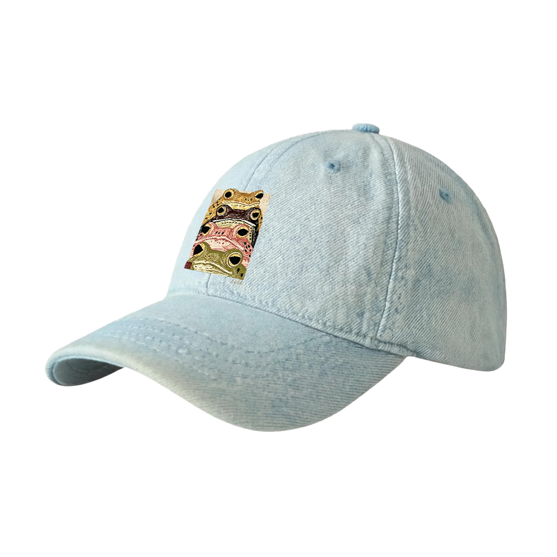 Tokyocanvas Whimsical Multi Colored Frog Art Denim Cap