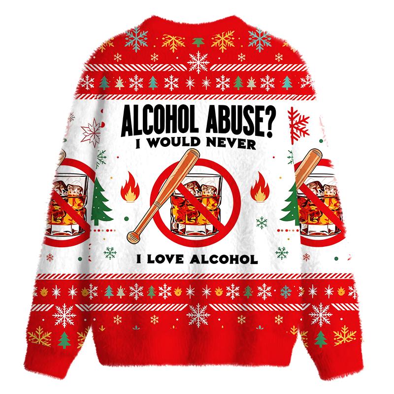 Tokyocanvas Alcohol Abuser Funny Fuzzy Christmas Ugly Sweatshirt