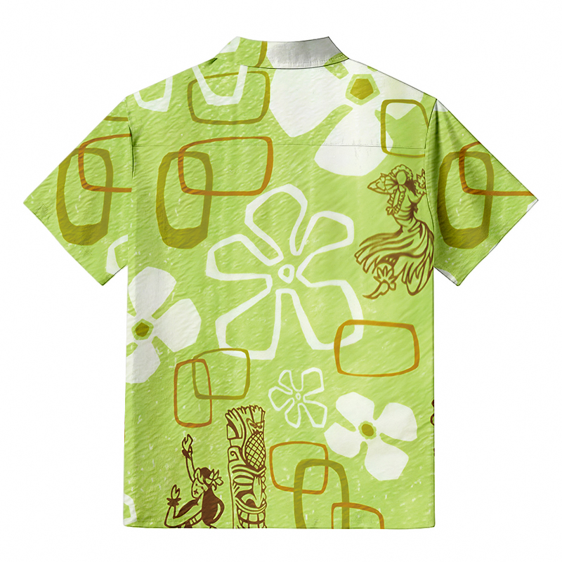 Tokyocanvas Hula Girl Green Button-up Shirt