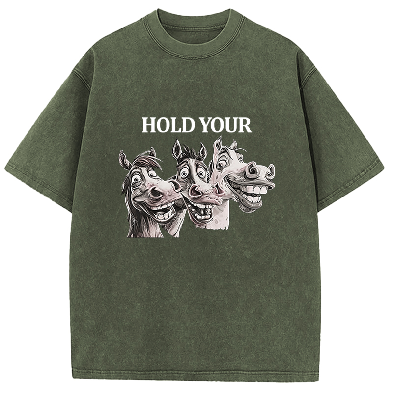Tokyocanvas Hold Your Horses Meme Washed T-Shirt