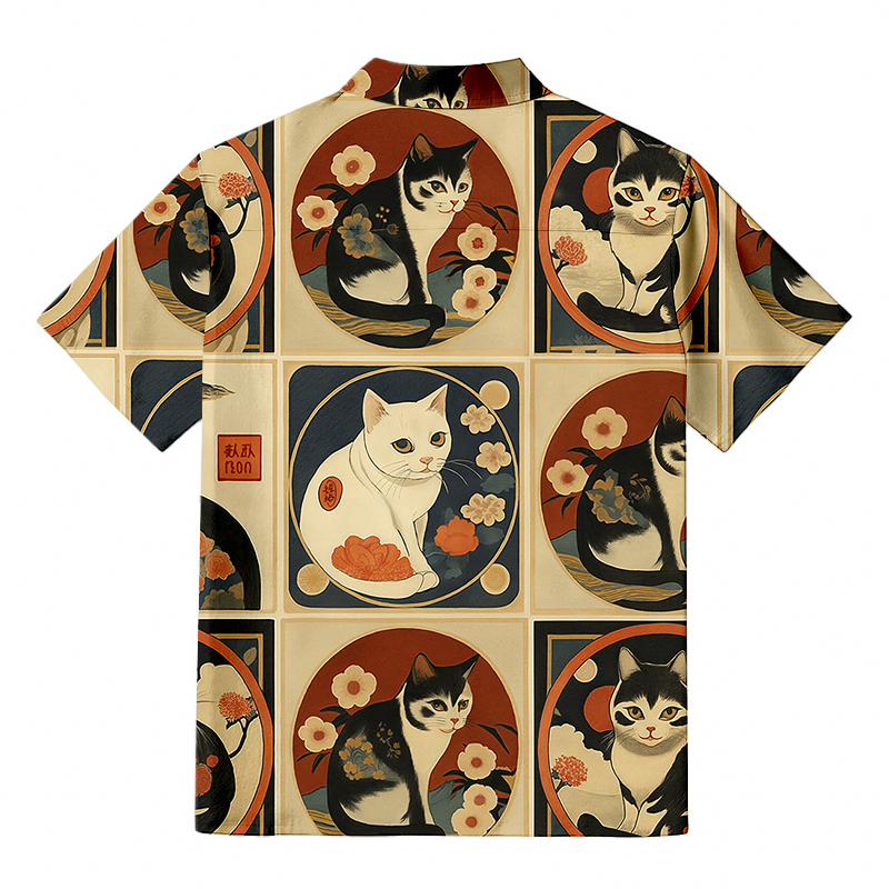 Tokyocanvas Meiji Era Cat All-over Pattern Ukiyo-e Button-up Shirt