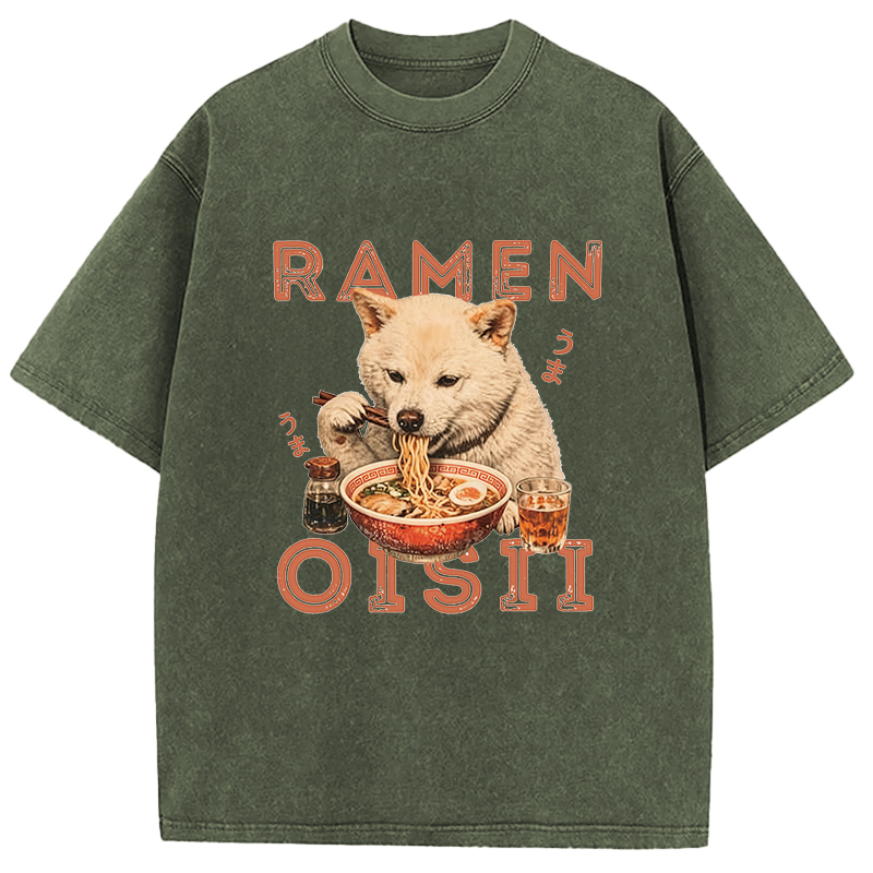 Tokyocanvas Shiba Inu Ramen Washed T-Shirt