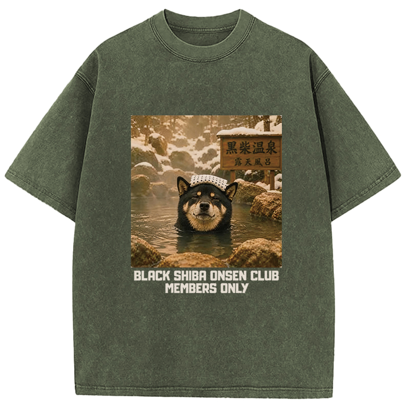 Tokyocanvas Black Shiba Inu Onsen Washed T-Shirt
