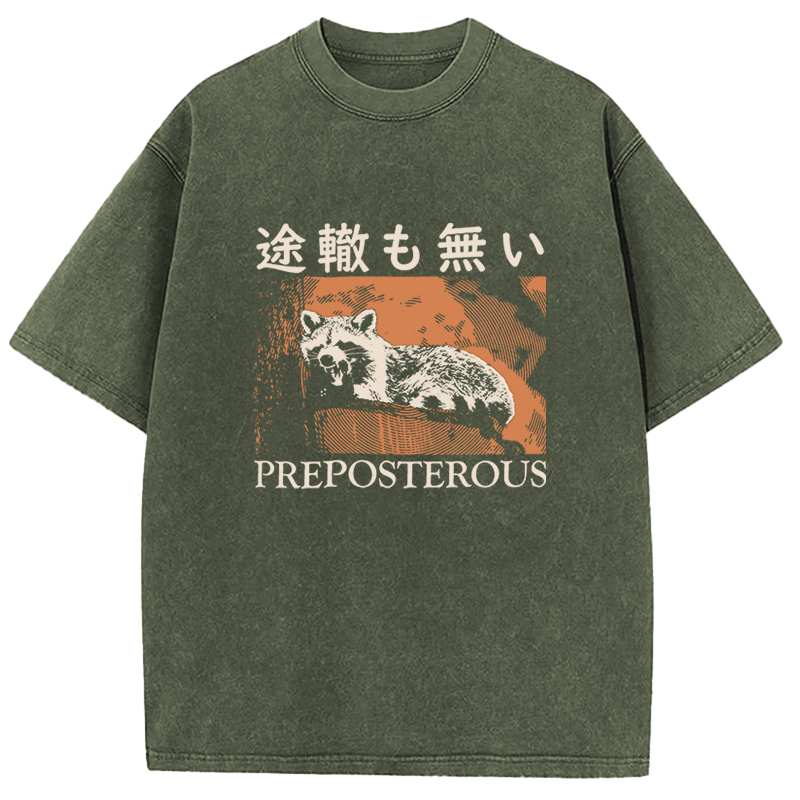Tokyocanvas Preposterous Raccoon Washed T-Shirt
