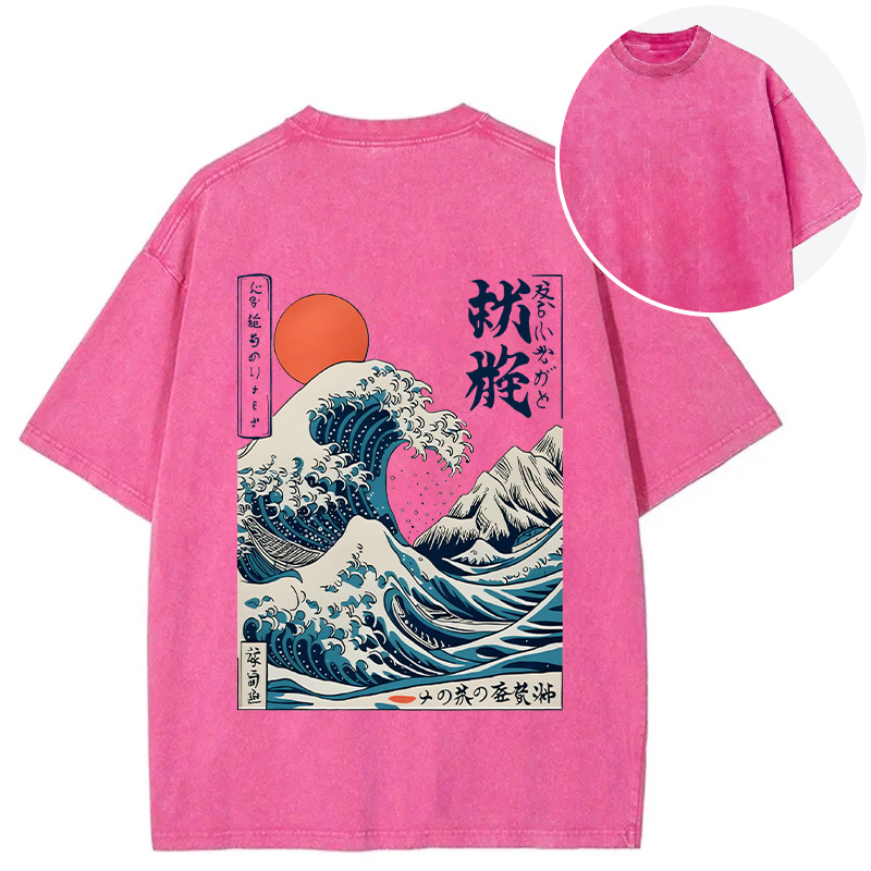Tokyocanvas Ukiyo-e Ocean Waves Japan Back Washed T-Shirt