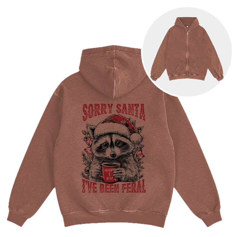 Tokyocanvas Sorry Santa I've Been Feral Washed Zip Hoodie