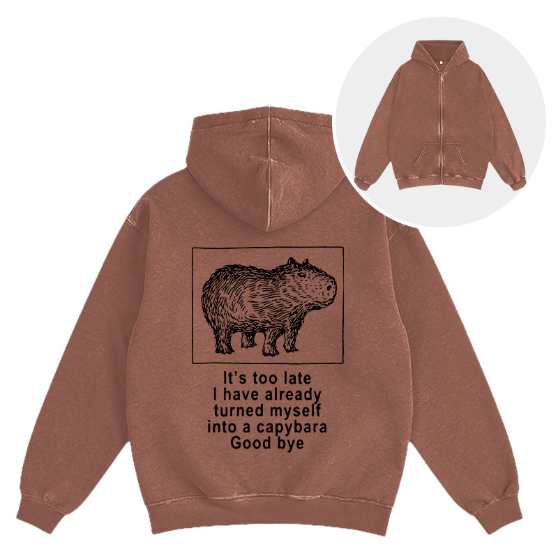 Tokyocanvas I Have Turned Myself Into A Capybara Washed Zip Hoodie