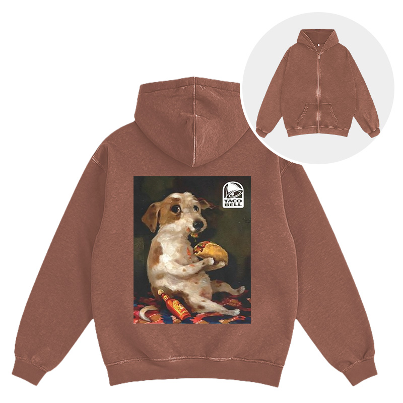 Tokyocanvas Dog Chill With Taco Bell Vintage Washed Zip Hoodie