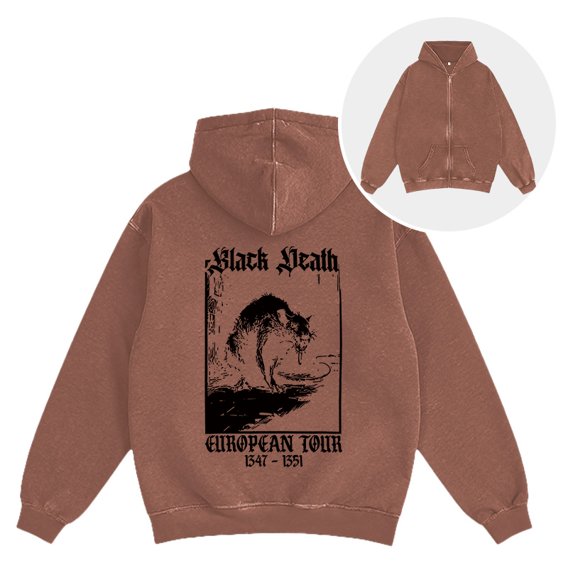 Tokyocanvas Black Death Rat Washed Zip Hoodie