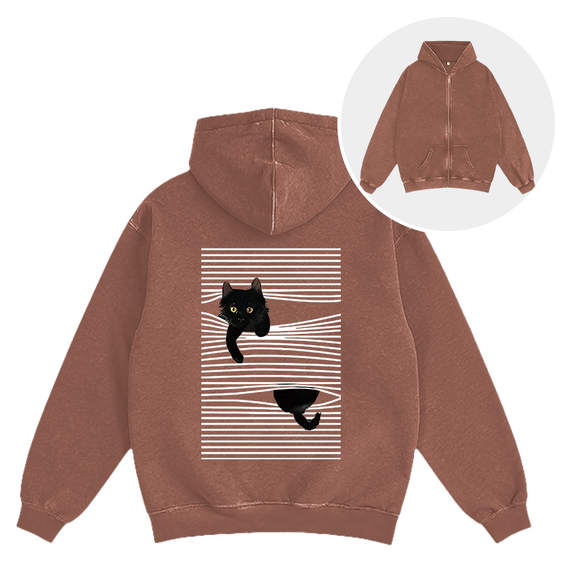 Tokyocanvas Cat Scratching Curtain Washed Zip Hoodie