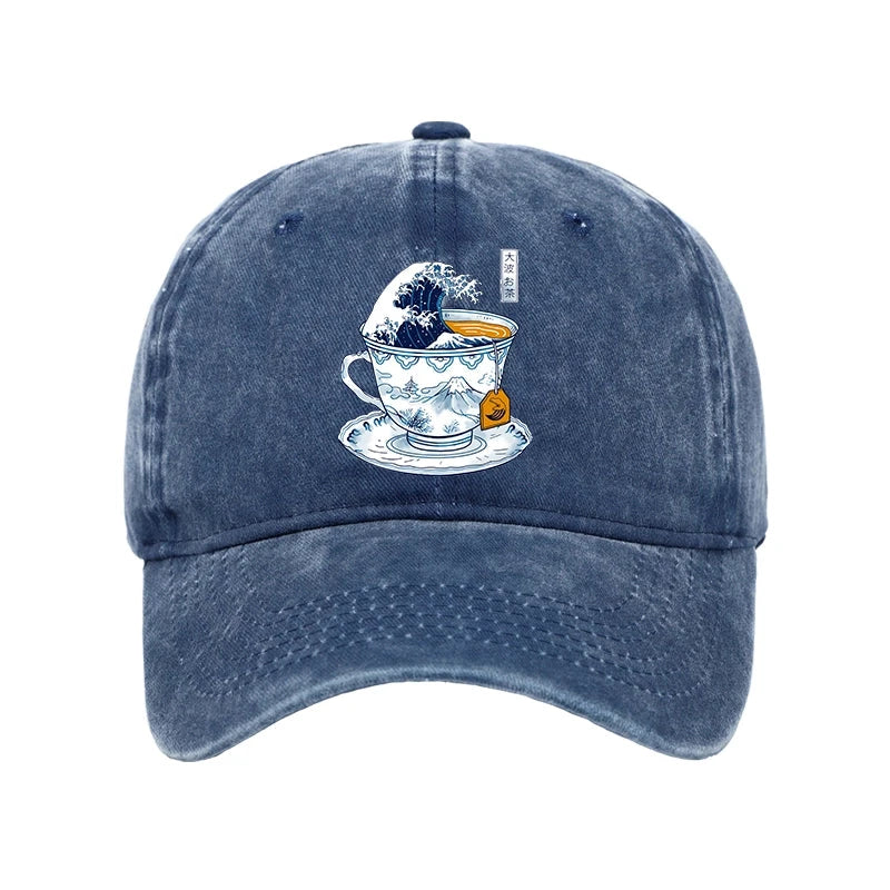 Tokyocanvas The Great Kanagawa Tea Wave Washed Cap