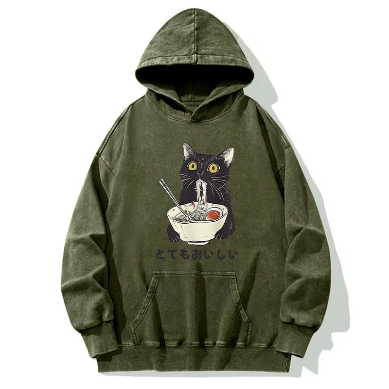 Tokyocanvas Cats Eat Ramen Noodles Washed Hoodie