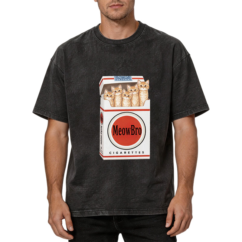 Tokyocanvas MeowBro Funny Washed T-Shirt