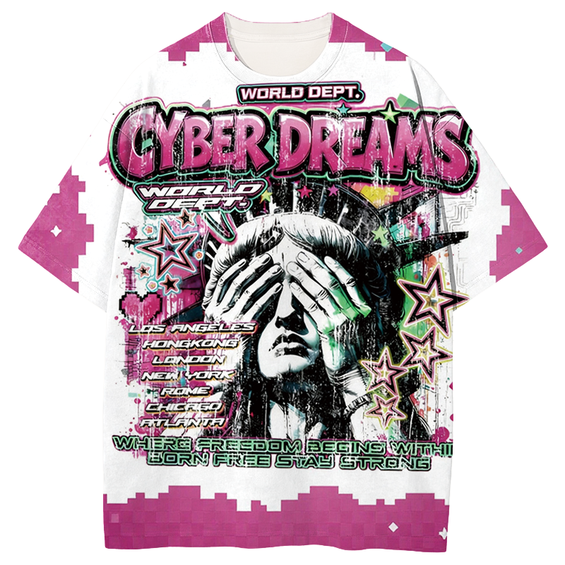 Tokyocanvas Cyberpunk Liberty Statue Graphic Print T-shirt