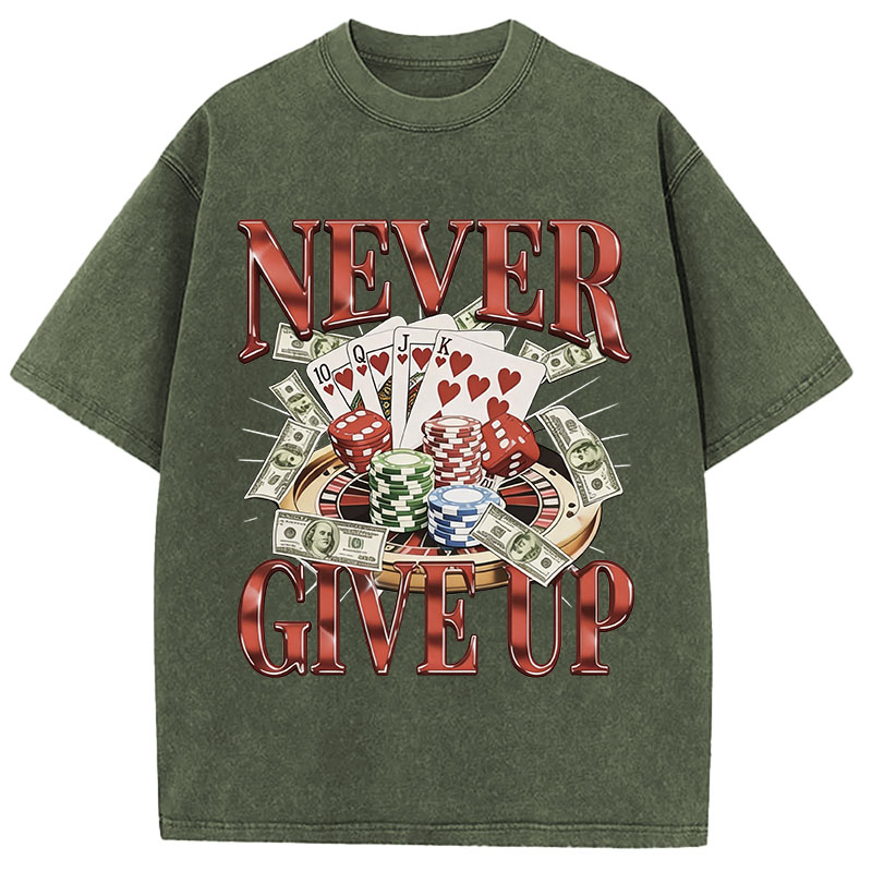 Tokyocanvas Never Give Up Gambling Washed T-Shirt