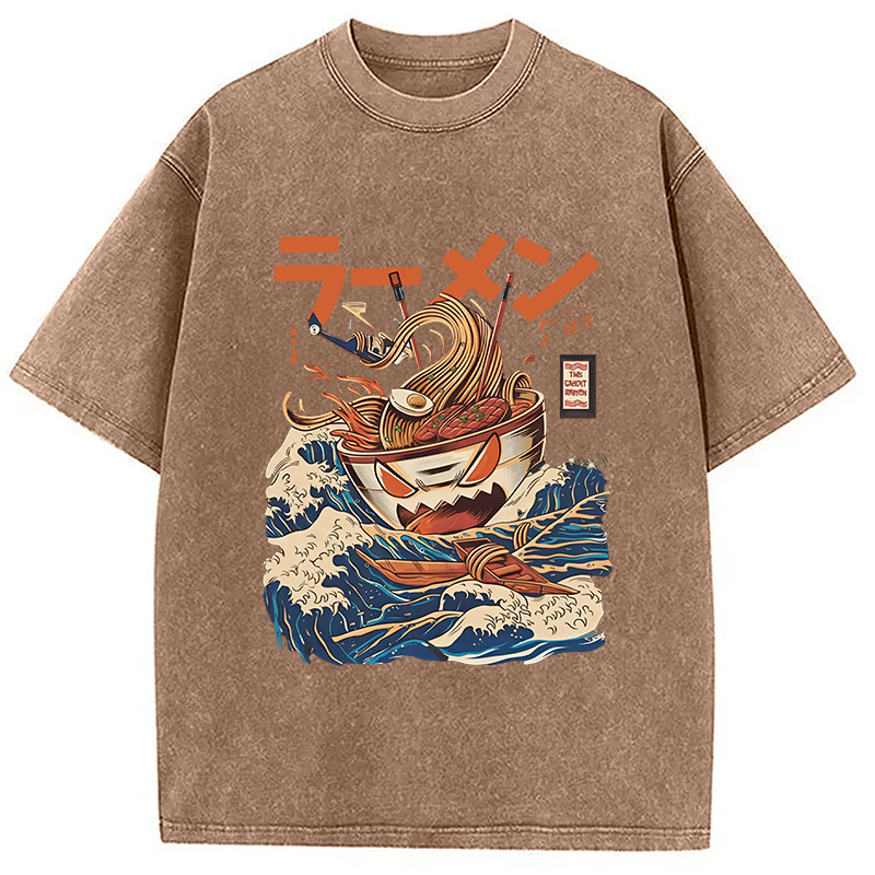 Tokyocanvas The Great Wave Ramen Yokai Washed T-Shirt