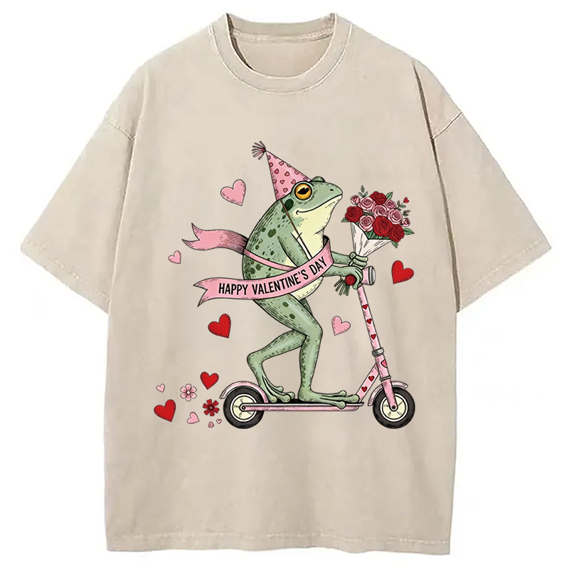 Tokyocanvas Funny Frog Valentine Washed T-Shirt
