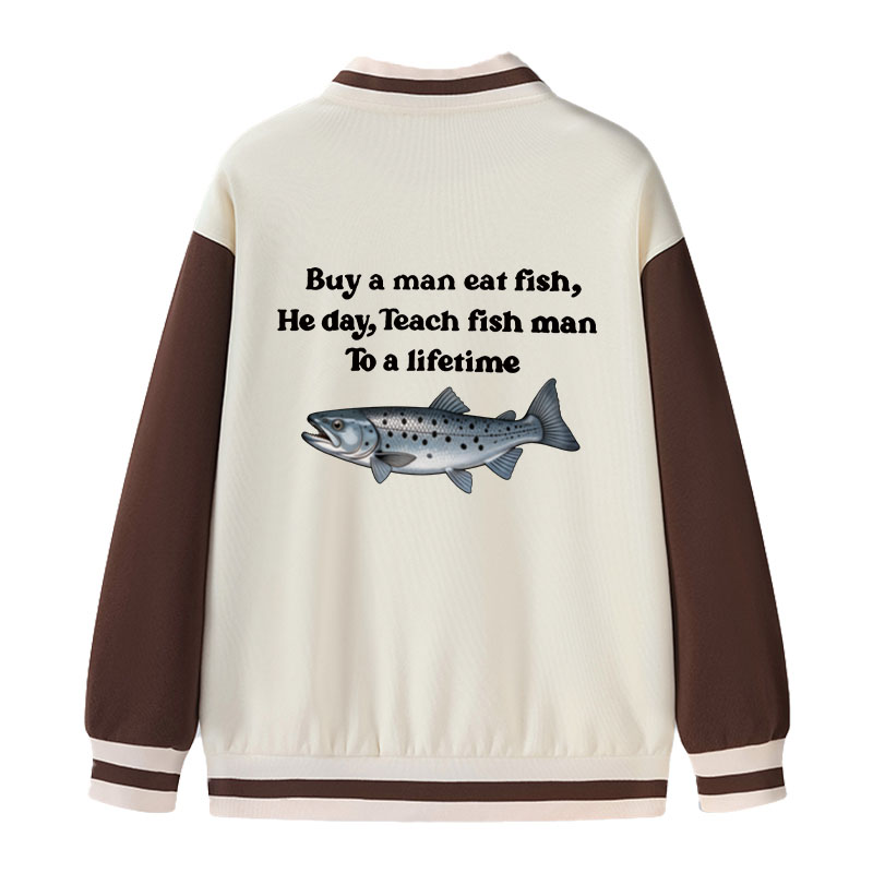 Tokyocanvas Buy A Man Eat Fsh Varsity Jacket