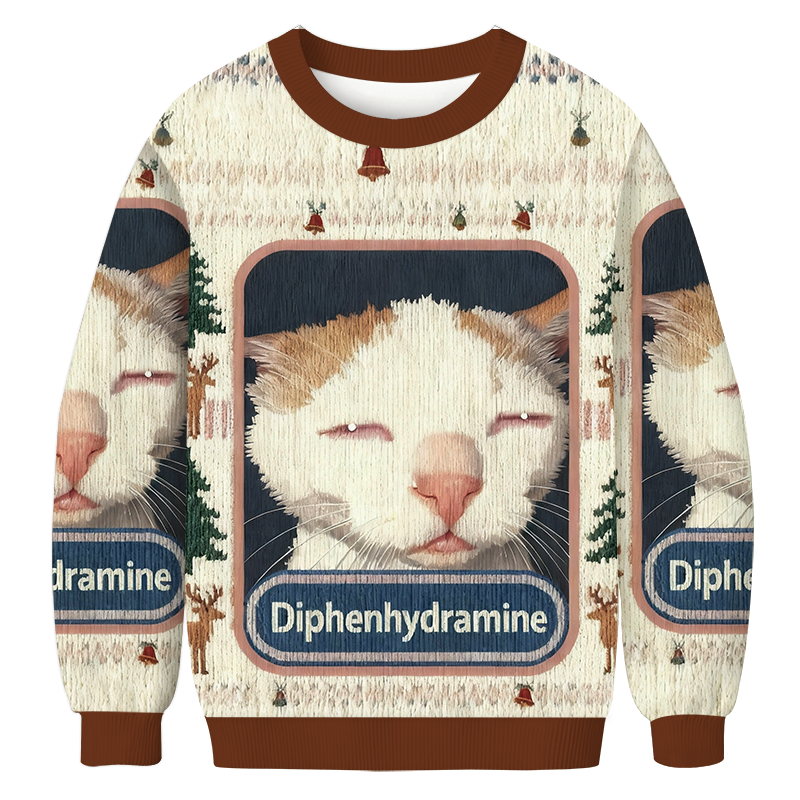 Tokyocanvas Drowsy Cat Meme Christmas Ugly Sweatshirt