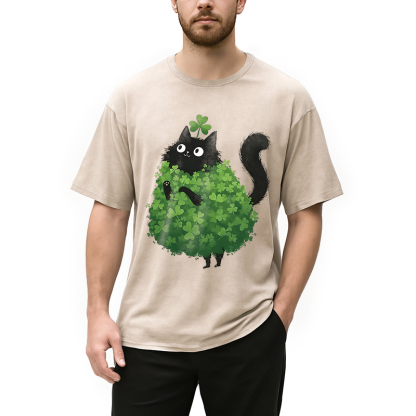 Tokyocanvas St. Patrick's Day Decorated Cat Washed T-Shirt