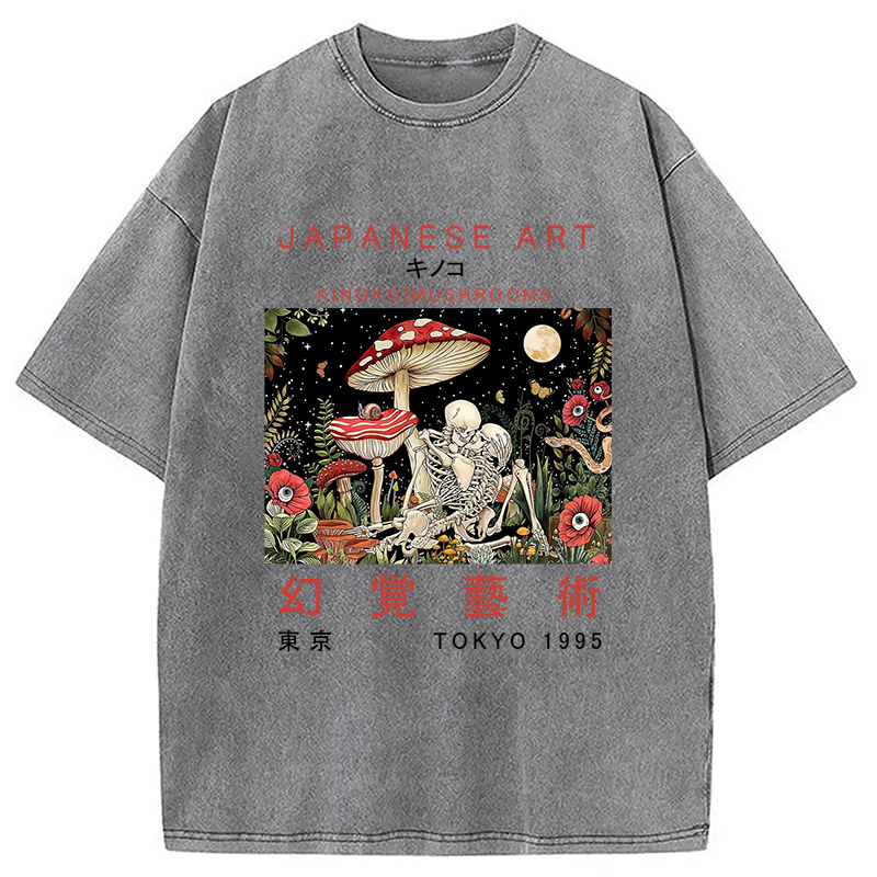 Tokyocanvas Skull Magic Mushrooms Washed T-Shirt