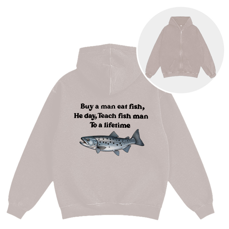Tokyocanvas Buy A Man Eat Fsh Washed Zip Hoodie
