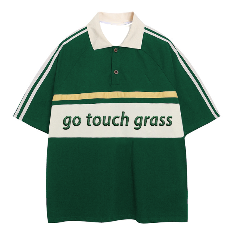 Tokyocanvas Go Touch Grass Polo Embroidered T-Shirt