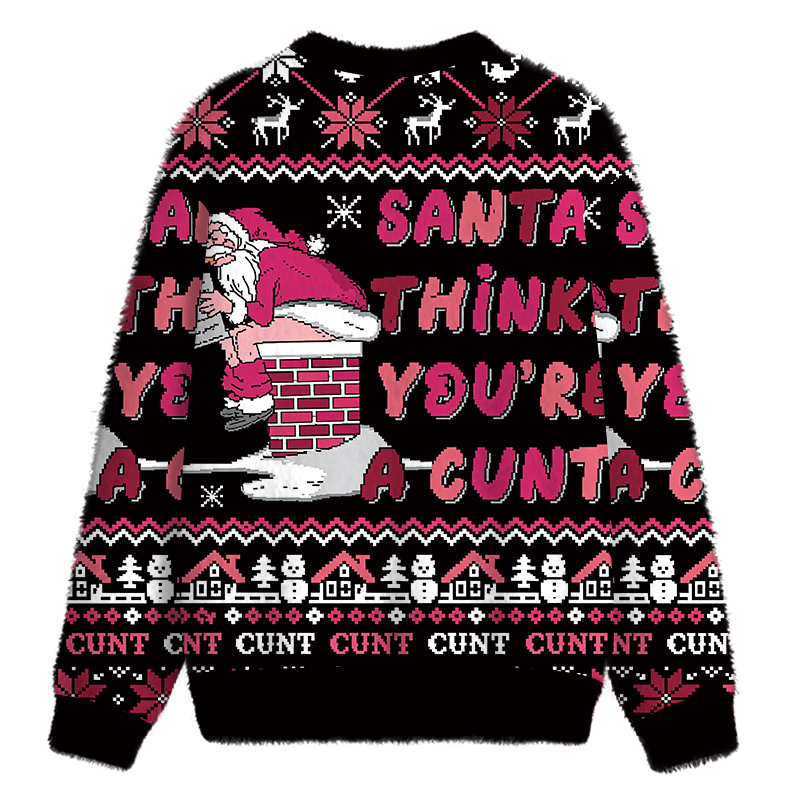 Tokyocanvas Naughty Santa Fuzzy Christmas Ugly Sweatshirt