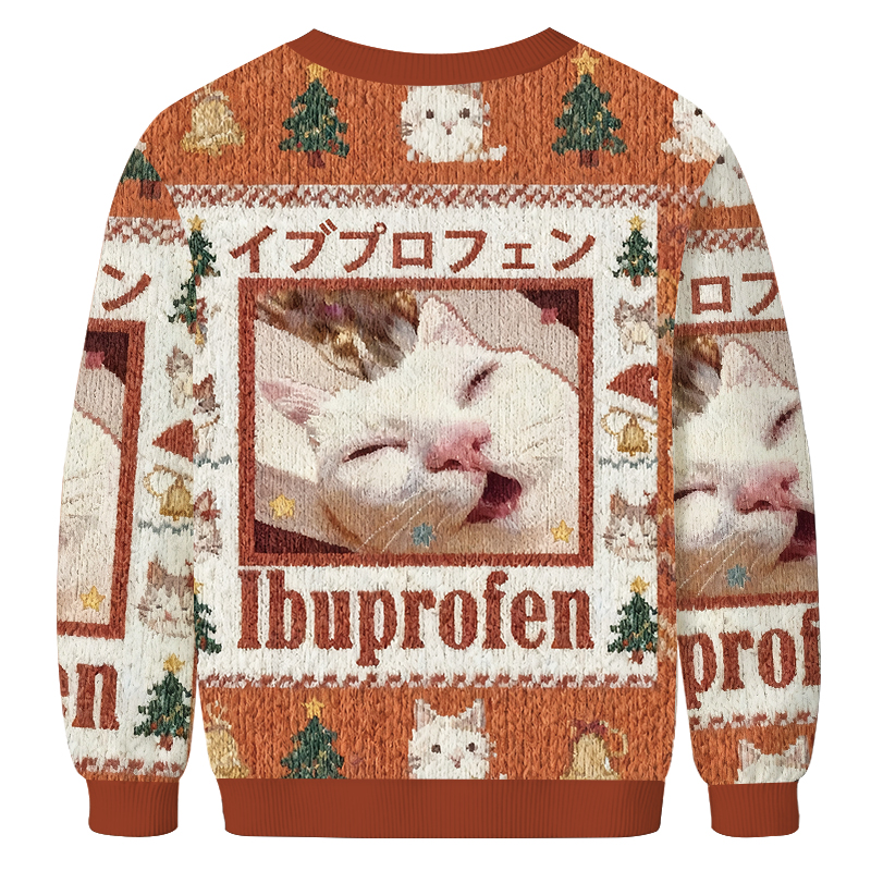 Tokyocanvas Ibuprofen Meme Cat Christmas Ugly Sweatshirt