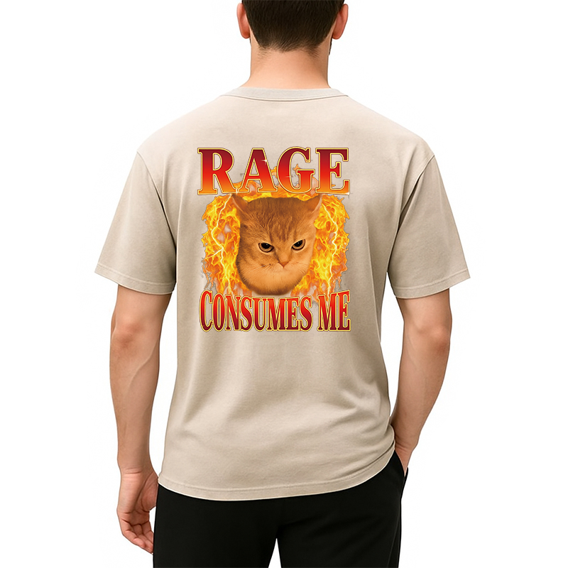 Tokyocanvas Rage Consumes Me Edgy Funny Cat Meme Back Washed T-Shirt