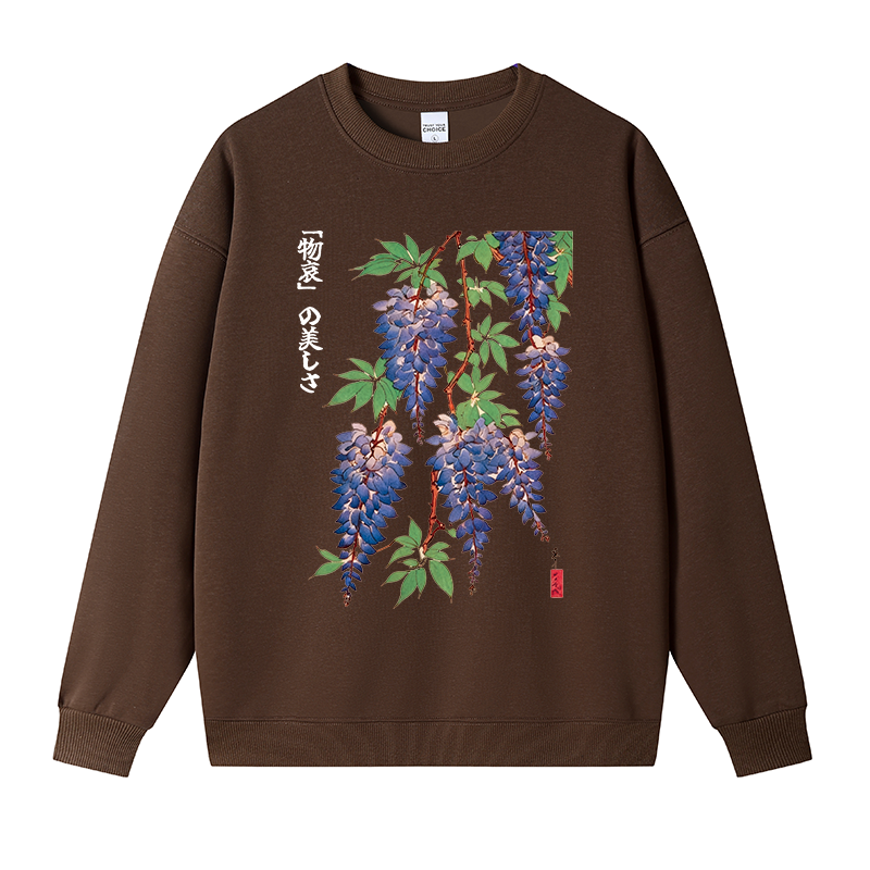 Tokyocanvas Wisteria Flowers Fleece Lined Sweatshirt