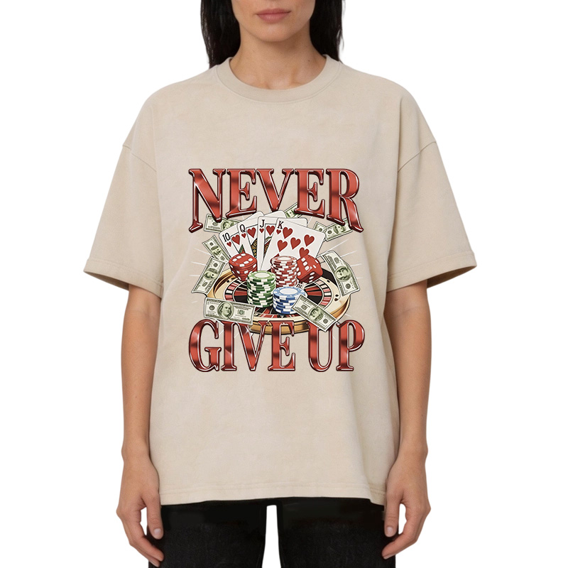 Tokyocanvas Never Give Up Gambling Washed T-Shirt