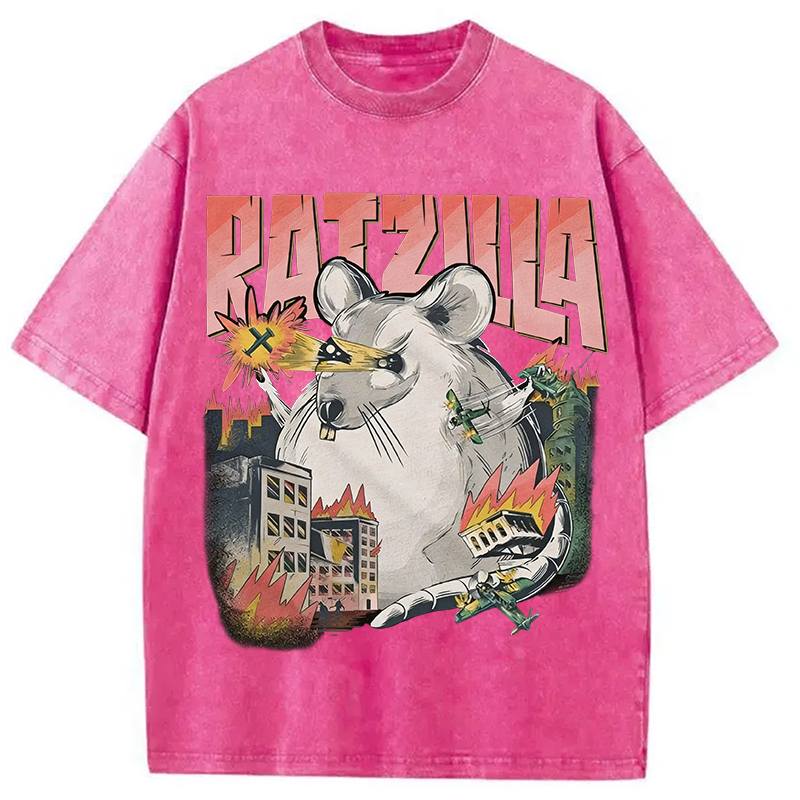 Tokyocanvas Funny RATZILLA Washed T-Shirt