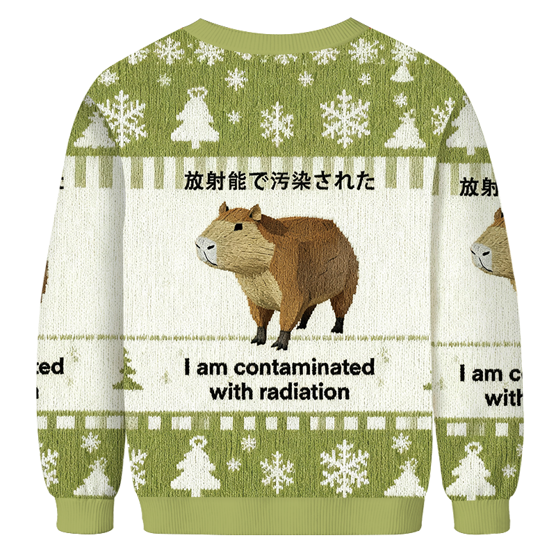 Tokyocanvas Green Capybara Contaminated By Radiation Christmas Ugly Sweatshirt