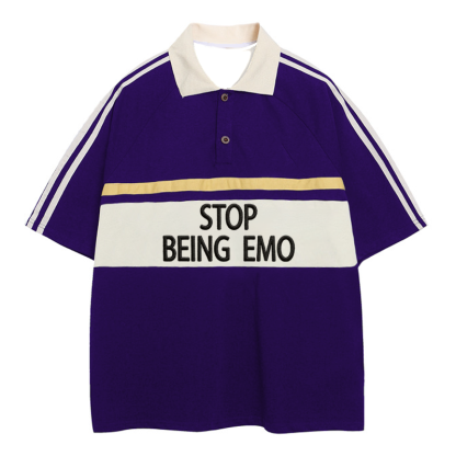 Tokyocanvas Stop Being Emo Polo Embroidered T-Shirt