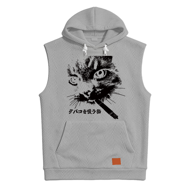 Tokyocanvas Retro Cat Smoking Hooded Tank